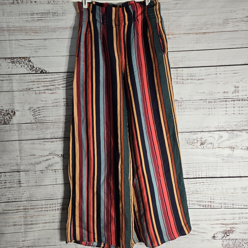 FARM RIO Augustine Striped Wide Leg Linen blend Pants Anthropologie Size XS